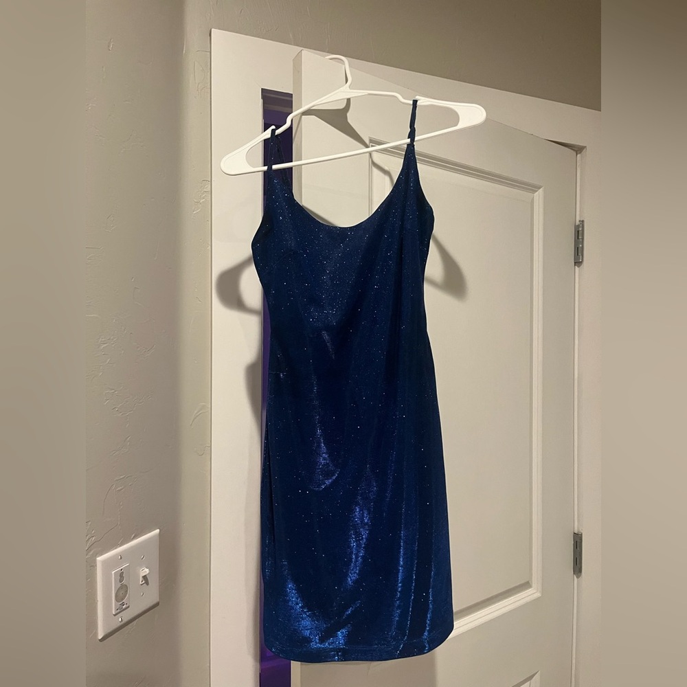 B Darlin Blue Sparkle Mini Dress